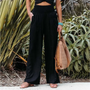 Leinenhose Damen Sommer Weit Geschnitten Strandmode-Schwarz-s-Luzern Mode
