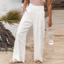 Leinenhose Damen Sommer Weit Geschnitten Strandmode-Weiß-s-Luzern Mode