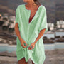 Strandkleid | Luftig | Lockere Passform | Knopfverschluss | Halb lang | Unifarben-Grün-S-Luzern Mode