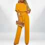 Damen Jumpsuit | Kurze Ärmel | Durchgehend | Lässig | Figurfreundlich | Gürtel-Orange-S-Luzern Mode