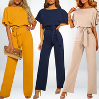 Damen Jumpsuit | Kurze Ärmel | Durchgehend | Lässig | Figurfreundlich | Gürtel-Luzern Mode
