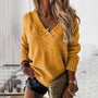 Damen Strickpullover V-Ausschnitt für Herbstmode-Orange-S-Luzern Mode