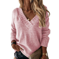 Damen Strickpullover V-Ausschnitt für Herbstmode-Rosa-S-Luzern Mode
