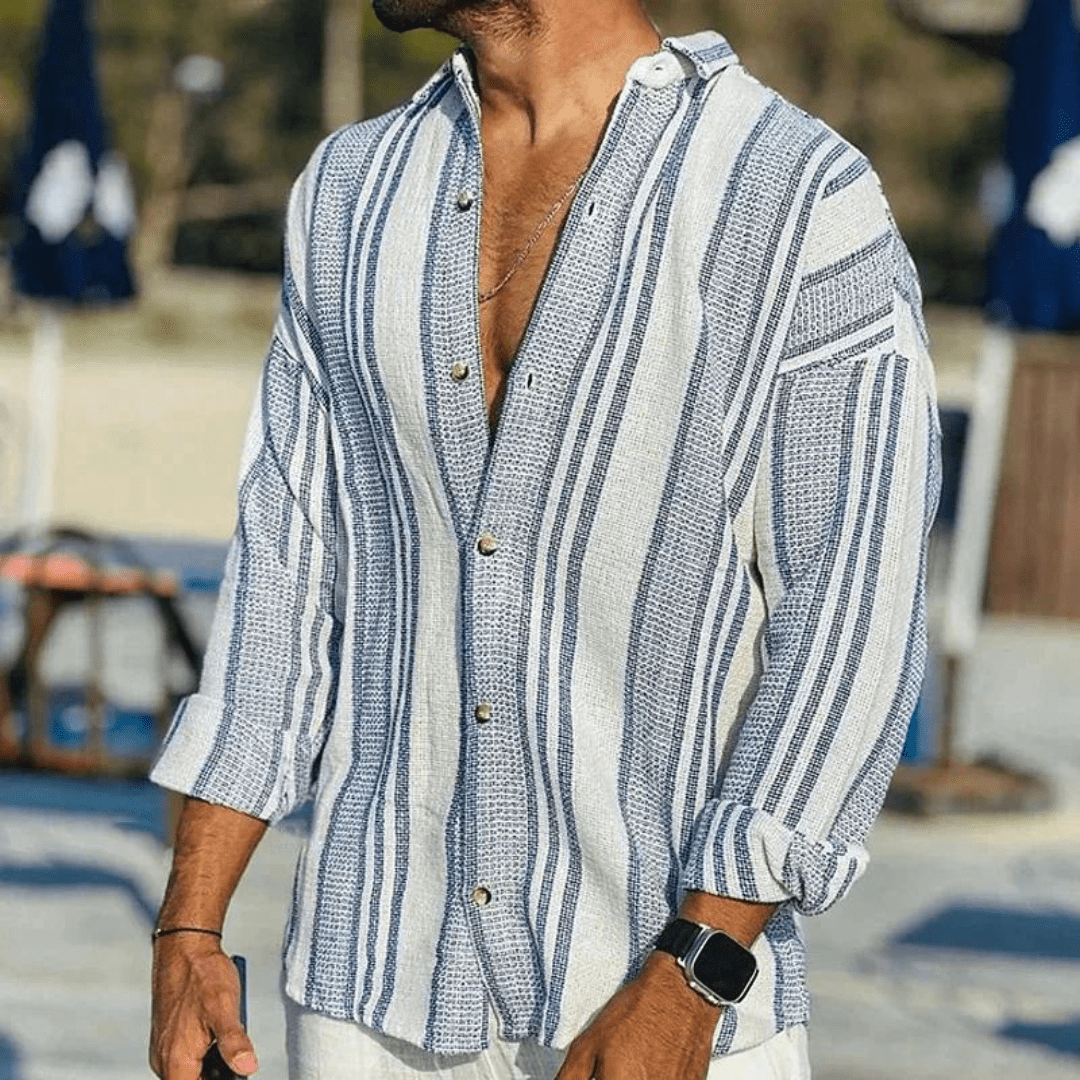 Herren Sommerhemd Kurzarm | Luftig | Atmungsaktiv | Knopfleiste | Freizeit Look-Blau-S-Luzern Mode
