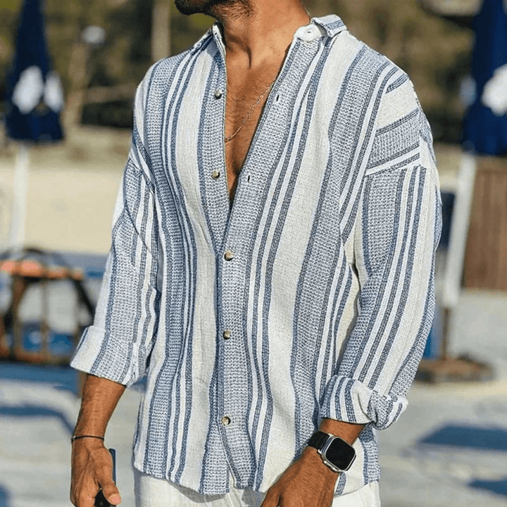 Herren Sommerhemd Kurzarm | Luftig | Atmungsaktiv | Knopfleiste | Freizeit Look-Blau-S-Luzern Mode