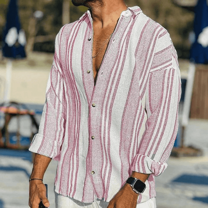Herren Sommerhemd Kurzarm | Luftig | Atmungsaktiv | Knopfleiste | Freizeit Look-Rosa-S-Luzern Mode