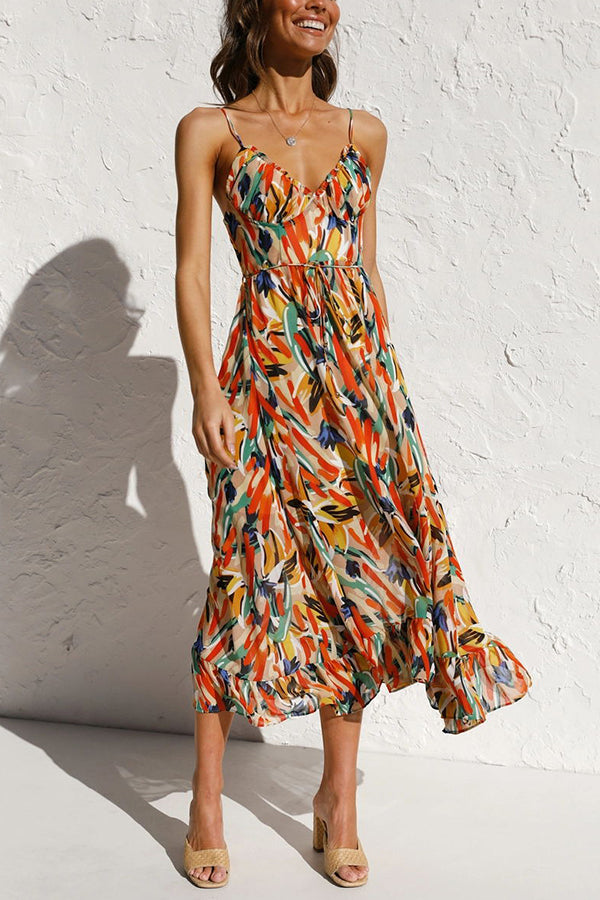Maxi Sommerkleid Damen | Luftig tailliert | Leichtes Kleid | Urlaub Look-Gelb-S-Luzern Mode