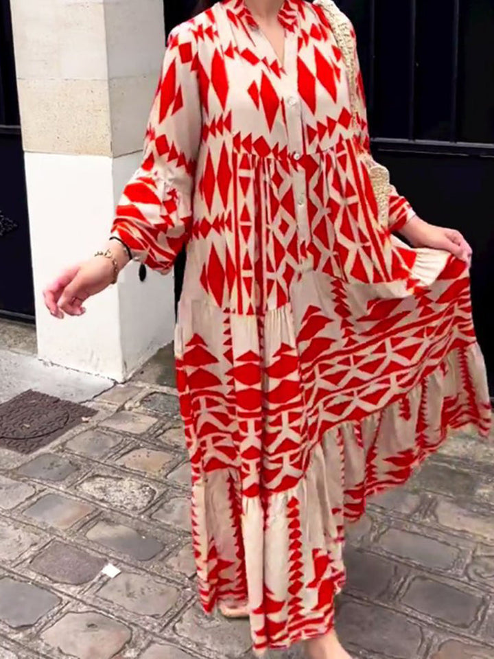 Maxikleid | Print | Luftig | Leicht | Lockere Schnitt | Lange Ärmel-Luzern Mode