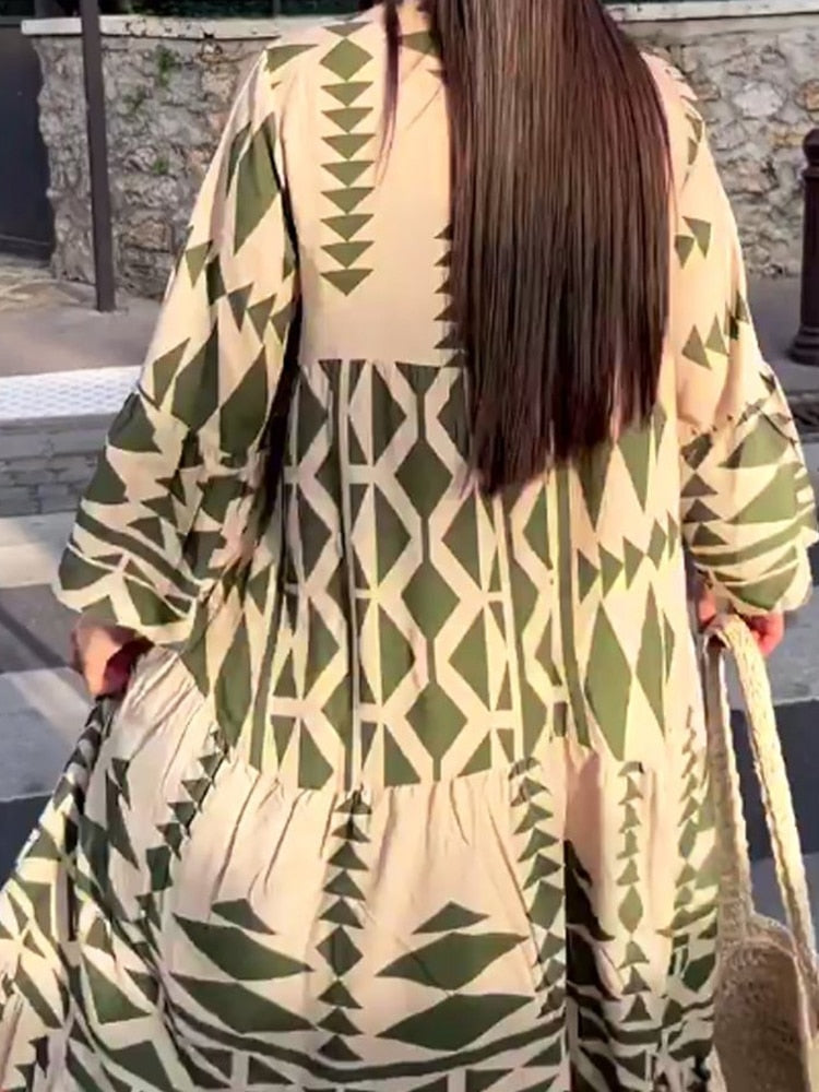 Maxikleid | Print | Luftig | Leicht | Lockere Schnitt | Lange Ärmel-Luzern Mode