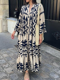 Maxikleid | Print | Luftig | Leicht | Lockere Schnitt | Lange Ärmel-Blau-S-Luzern Mode