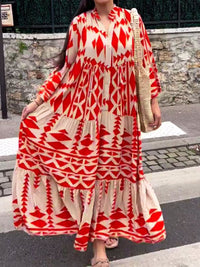 Maxikleid | Print | Luftig | Leicht | Lockere Schnitt | Lange Ärmel-Rot-S-Luzern Mode