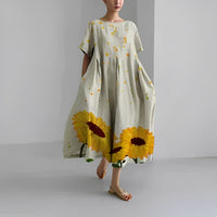 Sommer Maxikleid Damen | luftiges Kleid | tailliert | Strand | Urlaub | Freizeitkleid-Beige-S-Luzern Mode