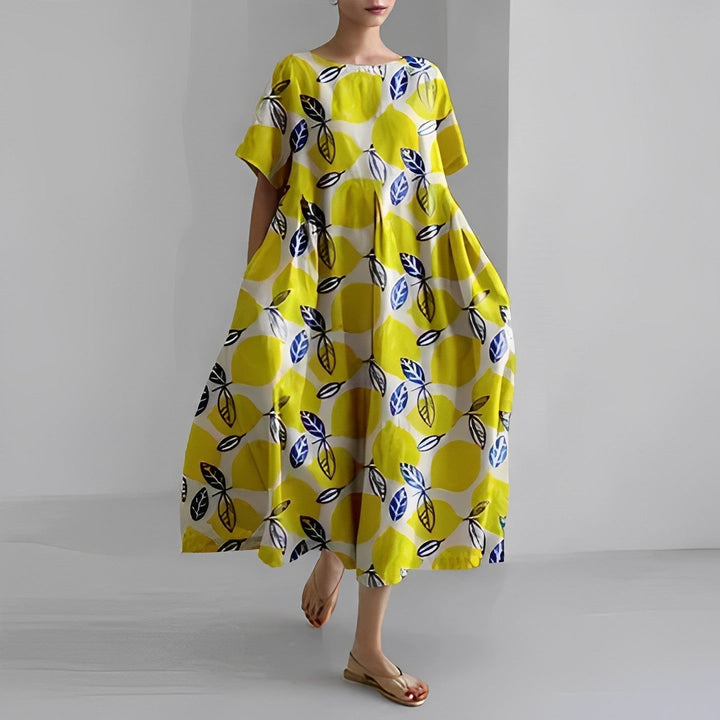 Sommer Maxikleid Damen | luftiges Kleid | tailliert | Strand | Urlaub | Freizeitkleid-Gelb-S-Luzern Mode