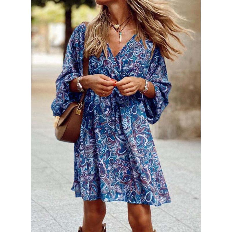 Sommerkleid Damen Midi | Luftig tailliert | Bequem vielseitig | Sommer Look-Blau-S-Luzern Mode