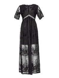 Maxikleid Damen Sommer | Viskose | V-Ausschnitt | Luftig | Figurschmeichelnd-Schwarz-S-Luzern Mode