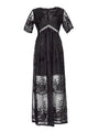 Maxikleid Damen Sommer | Viskose | V-Ausschnitt | Luftig | Figurschmeichelnd-Schwarz-S-Luzern Mode