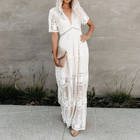 Maxikleid Damen Sommer | Viskose | V-Ausschnitt | Luftig | Figurschmeichelnd-Luzern Mode