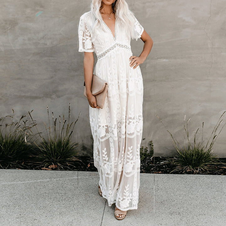 Maxikleid Damen Sommer | Viskose | V-Ausschnitt | Luftig | Figurschmeichelnd-Luzern Mode