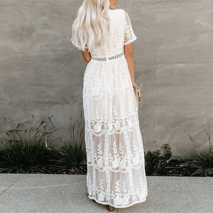 Maxikleid Damen Sommer | Viskose | V-Ausschnitt | Luftig | Figurschmeichelnd-Luzern Mode