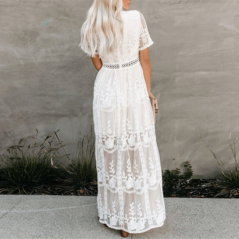 Maxikleid Damen Sommer | Viskose | V-Ausschnitt | Luftig | Figurschmeichelnd-Luzern Mode