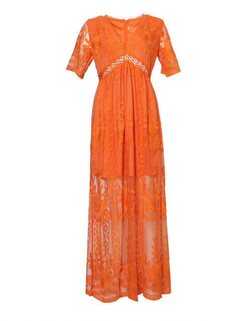 Maxikleid Damen Sommer | Viskose | V-Ausschnitt | Luftig | Figurschmeichelnd-Luzern Mode