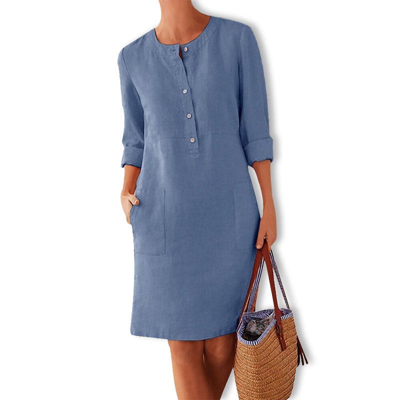Luftiges Sommerkleid Damen | Baumwolle locker | Farbenfroh bequem | Alltag-Blau-XS-Luzern Mode