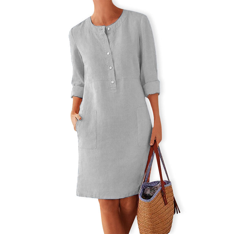Luftiges Sommerkleid Damen | Baumwolle locker | Farbenfroh bequem | Alltag-Grau-XS-Luzern Mode