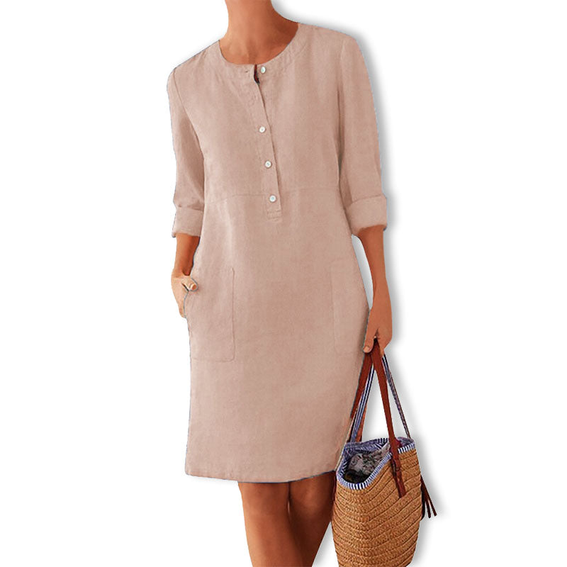 Luftiges Sommerkleid Damen | Baumwolle locker | Farbenfroh bequem | Alltag-Khaki-XS-Luzern Mode