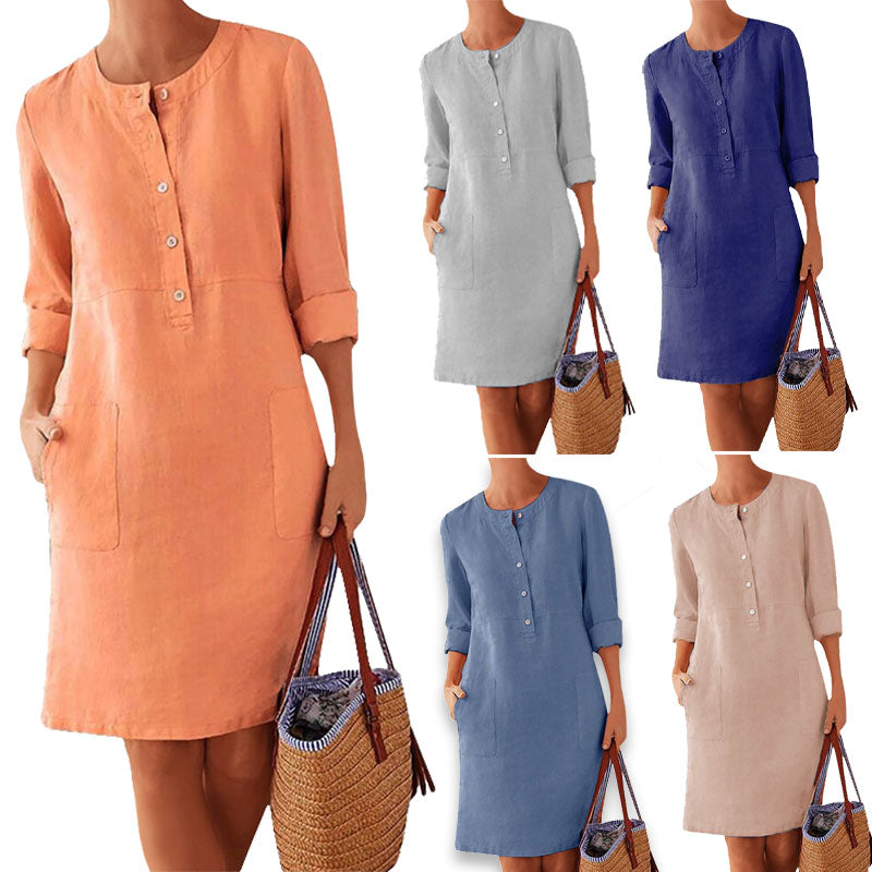Luftiges Sommerkleid Damen | Baumwolle locker | Farbenfroh bequem | Alltag-Luzern Mode