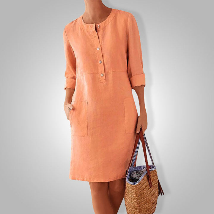 Luftiges Sommerkleid Damen | Baumwolle locker | Farbenfroh bequem | Alltag-Orange-XS-Luzern Mode