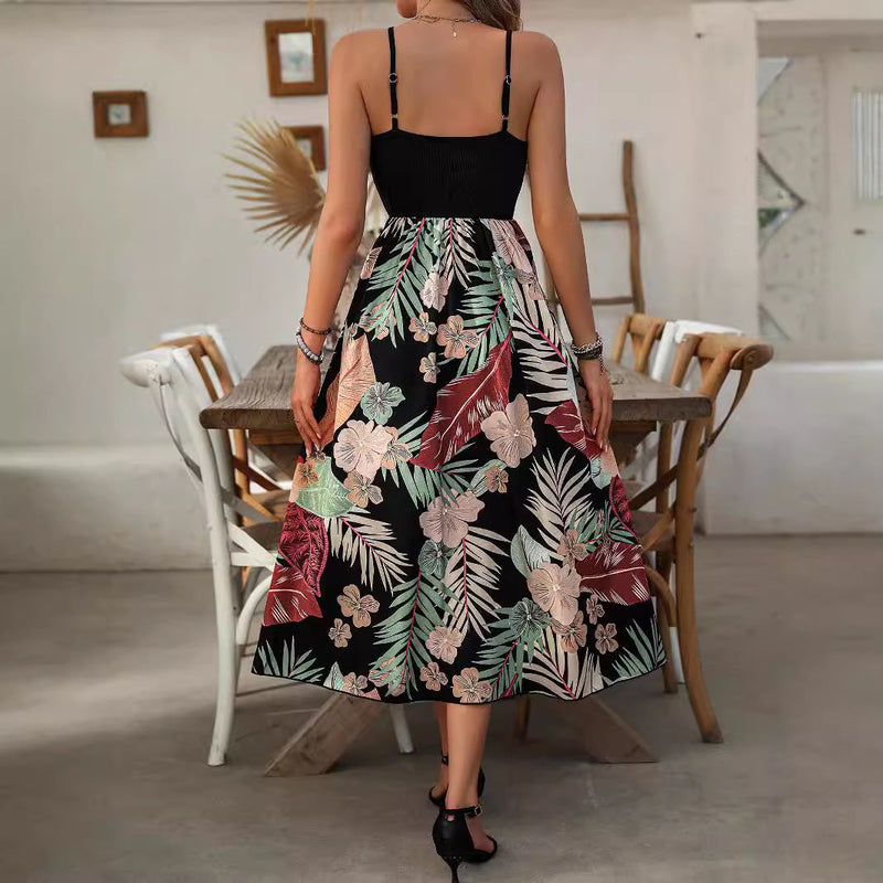 Trendy Sommerkleid Damen | Luftig bequem | Mit Print | Spaghettiträger Look-Luzern Mode