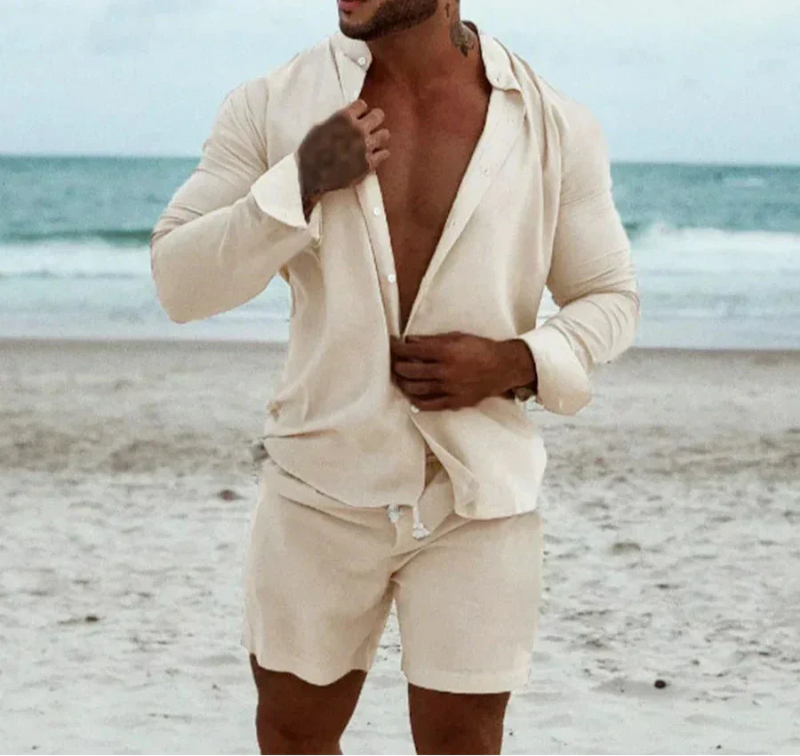 Sommer Zweiteiler Herren | Atmungsaktiv & leicht | Hemd mit Knopfleiste | Shorts mit Gummibund-Luzern Mode