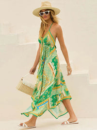 Maxikleid Damen | Boho Print | Halterneck | V-Ausschnitt | luftig | atmungsaktiv-Luzern Mode