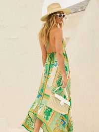 Maxikleid Damen | Boho Print | Halterneck | V-Ausschnitt | luftig | atmungsaktiv-Luzern Mode
