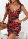 Wickelkleid Damen Sommer | Blumenprint | Luftig & feminin | Rüschen | Kurz-Rot-Rot-S-Luzern Mode