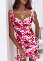 Wickelkleid Damen Sommer | Blumenprint | Luftig & feminin | Rüschen | Kurz-Rot-Weiß-S-Luzern Mode