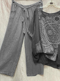 Damen Sommeroutfit | Luftig | Print | Locker | Lange Hose | Top-Grau-S-Luzern Mode