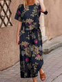 Zweiteiler Damen Boho Set | Baumwolle Sommer Look | Locker & Figurbetont-Marineblau/Rosa-S-Luzern Mode