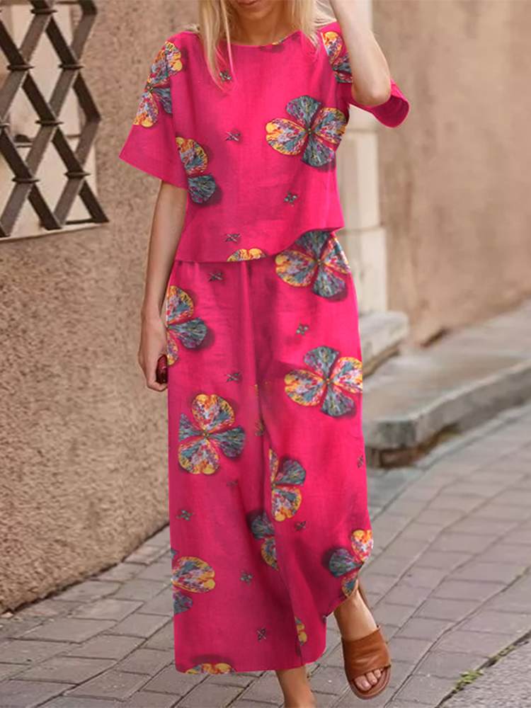 Zweiteiler Damen Boho Set | Baumwolle Sommer Look | Locker & Figurbetont-Rosa-S-Luzern Mode