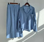Zweiteiler Damen Leinen Set | Luftig Sommer Outfit | Locker & Stylisch-Blau-S-Luzern Mode