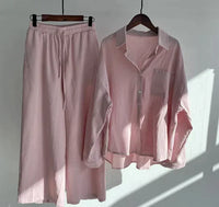 Zweiteiler Damen Leinen Set | Luftig Sommer Outfit | Locker & Stylisch-Rosa-S-Luzern Mode