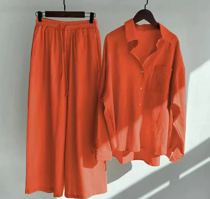 Zweiteiler Damen Leinen Set | Luftig Sommer Outfit | Locker & Stylisch-Luzern Mode