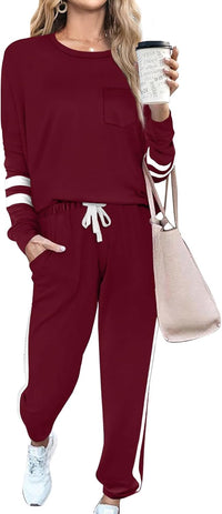 Unisex Jogginganzug mit Streifenmuster und Kordelzug-Bordeauxrot-S-Luzern Mode
