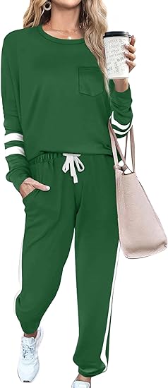 Unisex Jogginganzug mit Streifenmuster und Kordelzug-Dunkelgrün-S-Luzern Mode