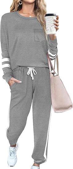 Unisex Jogginganzug mit Streifenmuster und Kordelzug-Grau-S-Luzern Mode
