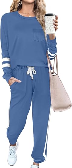 Unisex Jogginganzug mit Streifenmuster und Kordelzug-Hellblau-S-Luzern Mode