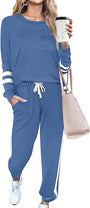 Unisex Jogginganzug mit Streifenmuster und Kordelzug-Hellblau-S-Luzern Mode
