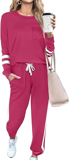 Unisex Jogginganzug mit Streifenmuster und Kordelzug-Neonpink-S-Luzern Mode