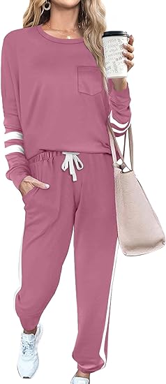 Unisex Jogginganzug mit Streifenmuster und Kordelzug-Rosa-S-Luzern Mode