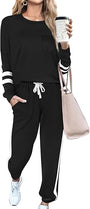 Unisex Jogginganzug mit Streifenmuster und Kordelzug-Schwarz-S-Luzern Mode